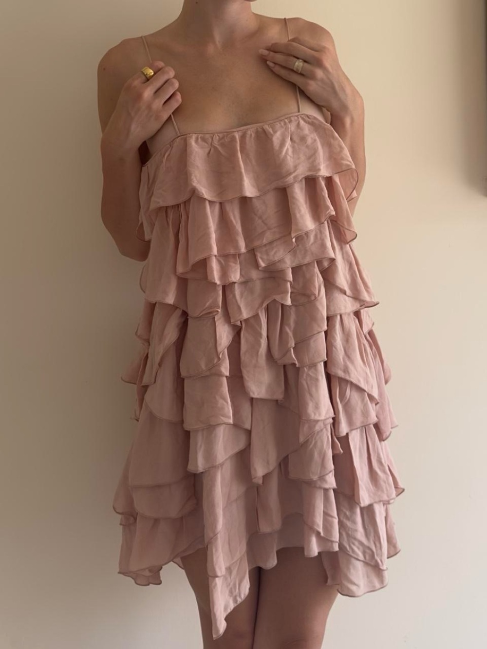 Zara Dusty Pink Tiered Ruffle Mini Dress